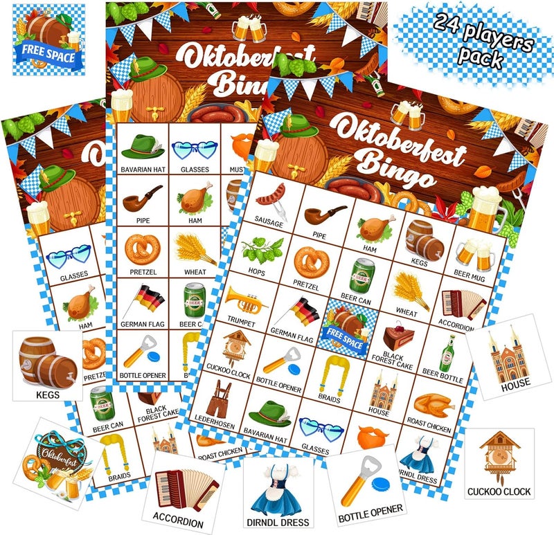 Shappy 35 Pcs Oktoberfest Bingo Games 24 Players Beer Festival Bingo Cards German Party Favors for Boys Girls Adults Family Classroom Activities Oktoberfest Birthday Party Supplies - Image 1